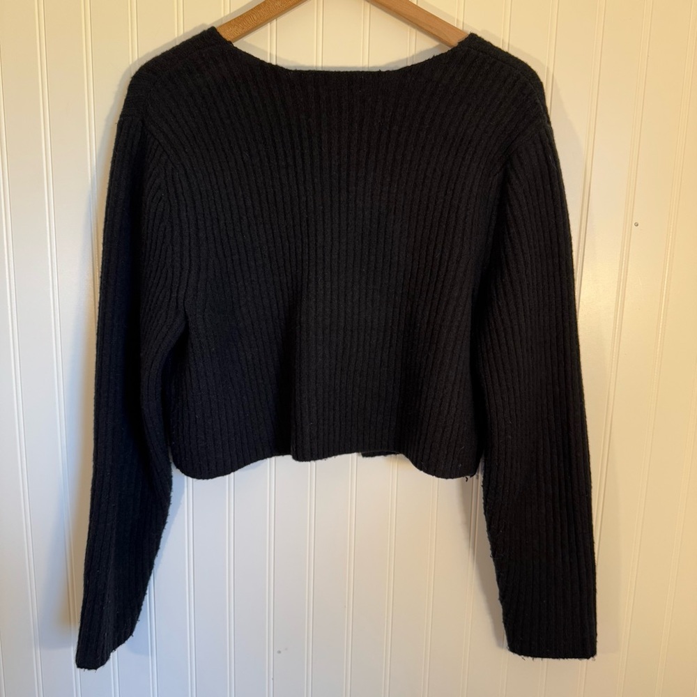 AVA & VIV Tie Front Rib Knit Black Cozy Sweater Cardigan Women’s Size 1X - Picture 3 of 8